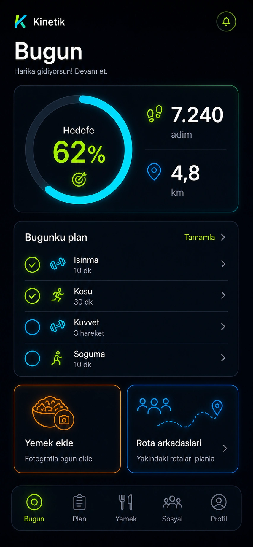 Kinetik Bugün ekranı